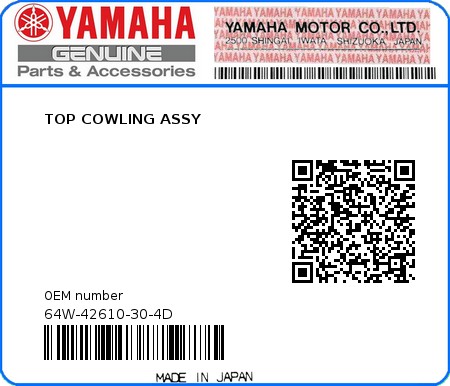 Product image: Yamaha - 64W-42610-30-4D - TOP COWLING ASSY  0