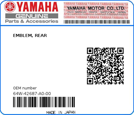 Product image: Yamaha - 64W-42687-A0-00 - EMBLEM, REAR 