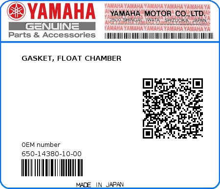 Product image: Yamaha - 650-14380-10-00 - GASKET, FLOAT CHAMBER 