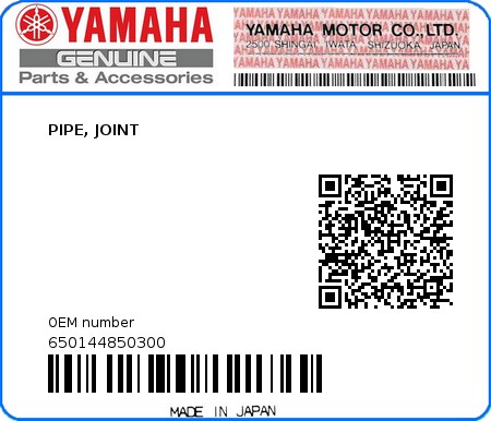 Product image: Yamaha - 650144850300 - PIPE, JOINT 