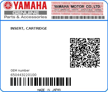 Product image: Yamaha - 650443220100 - INSERT, CARTRIDGE 