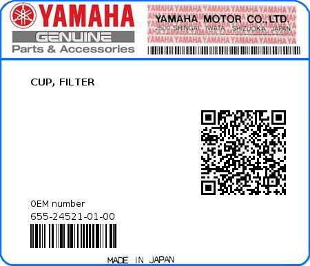 Product image: Yamaha - 655-24521-01-00 - CUP, FILTER 