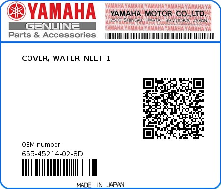 Product image: Yamaha - 655-45214-02-8D - COVER, WATER INLET 1 