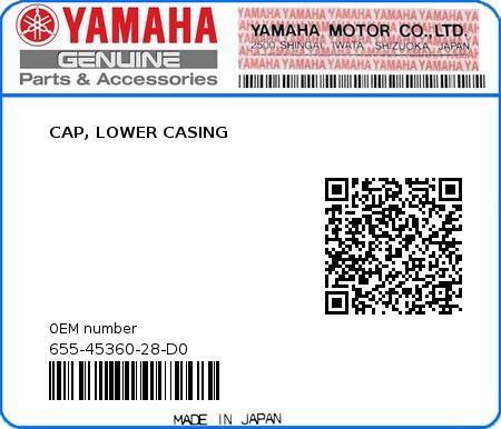 Product image: Yamaha - 655-45360-28-D0 - CAP, LOWER CASING 