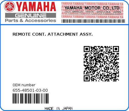 Product image: Yamaha - 655-48501-03-00 - REMOTE CONT. ATTACHMENT ASSY.  0