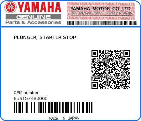 Product image: Yamaha - 656157480000 - PLUNGER, STARTER STOP 