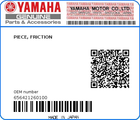 Product image: Yamaha - 656421260100 - PIECE, FRICTION  0