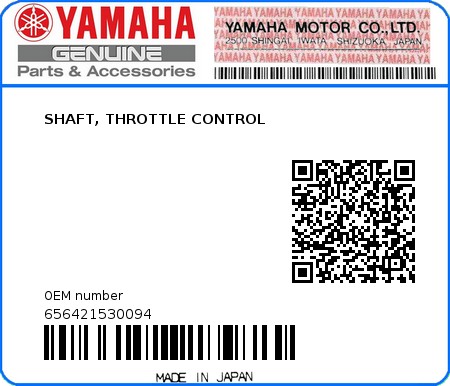 Product image: Yamaha - 656421530094 - SHAFT, THROTTLE CONTROL  0