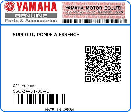 Product image: Yamaha - 65G-24491-00-4D - SUPPORT, POMPE A ESSENCE  0