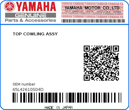 Product image: Yamaha - 65L42610S04D - TOP COWLING ASSY  0