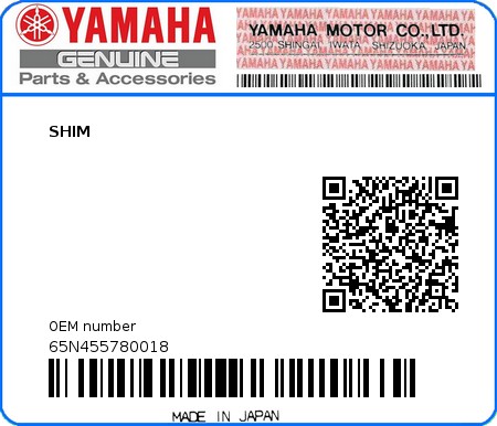 Product image: Yamaha - 65N455780018 - SHIM  0