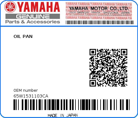 Product image: Yamaha - 65W1531103CA - OIL PAN 