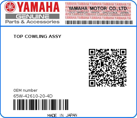 Product image: Yamaha - 65W-42610-20-4D - TOP COWLING ASSY  0