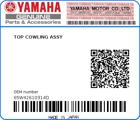 Product image: Yamaha - 65W42610314D - TOP COWLING ASSY 