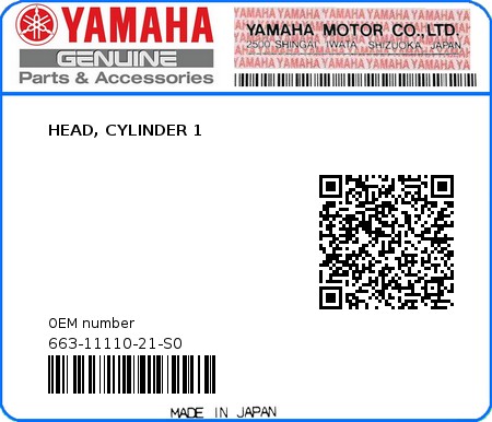 Product image: Yamaha - 663-11110-21-S0 - HEAD, CYLINDER 1  0