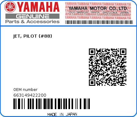 Product image: Yamaha - 663149422200 - JET, PILOT (#88) 