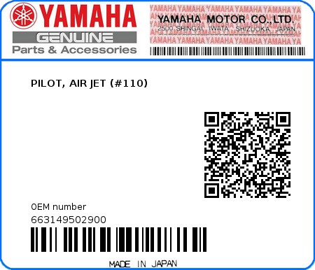 Product image: Yamaha - 663149502900 - PILOT, AIR JET (#110) 