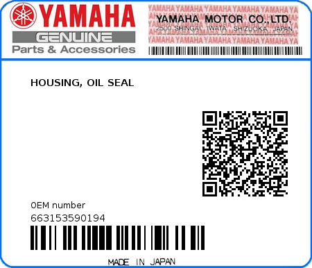 Product image: Yamaha - 663153590194 - HOUSING, OIL SEAL  0