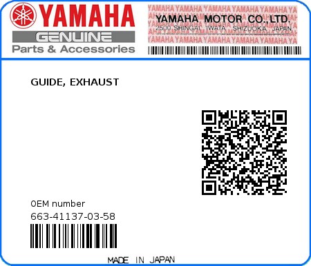 Product image: Yamaha - 663-41137-03-58 - GUIDE, EXHAUST 