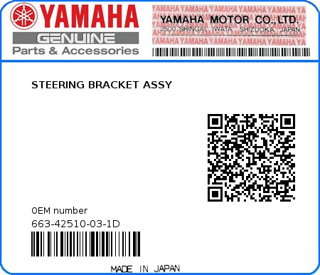 Product image: Yamaha - 663-42510-03-1D - STEERING BRACKET ASSY  0