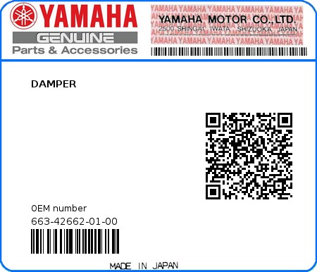 Product image: Yamaha - 663-42662-01-00 - DAMPER 