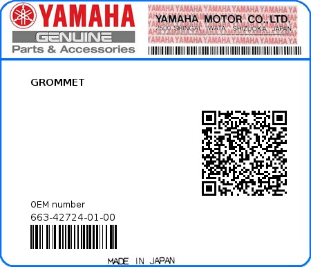 Product image: Yamaha - 663-42724-01-00 - GROMMET 