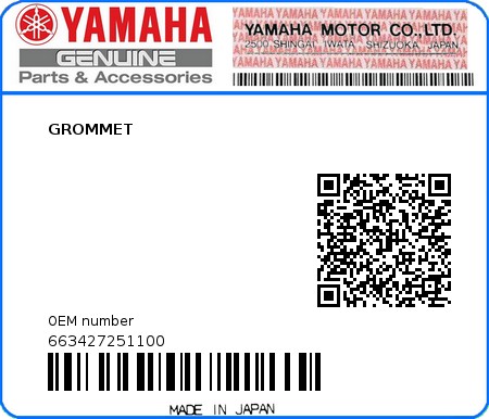 Product image: Yamaha - 663427251100 - GROMMET 