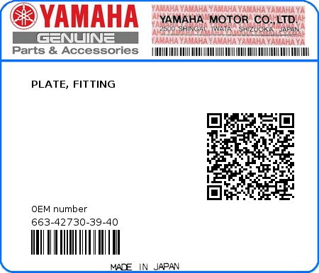 Product image: Yamaha - 663-42730-39-40 - PLATE, FITTING  0