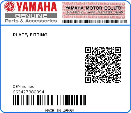 Product image: Yamaha - 663427380394 - PLATE, FITTING  0