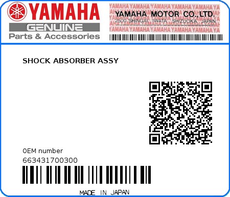 Product image: Yamaha - 663431700300 - SHOCK ABSORBER ASSY 