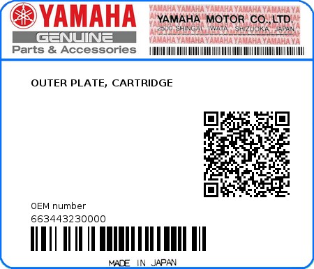 Product image: Yamaha - 663443230000 - OUTER PLATE, CARTRIDGE 