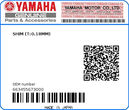 Product image: Yamaha - 663455673000 - SHIM (T:0.18MM) 