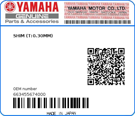 Product image: Yamaha - 663455674000 - SHIM (T:0.30MM) 