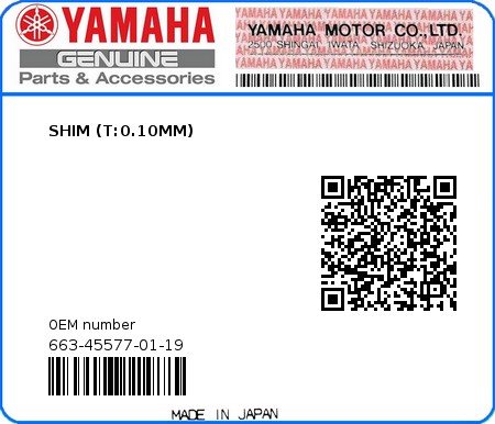 Product image: Yamaha - 663-45577-01-19 - SHIM (T:0.10MM) 