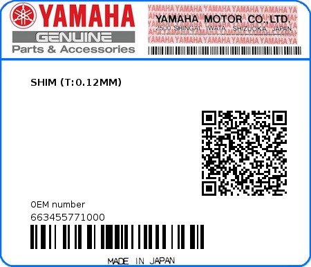 Product image: Yamaha - 663455771000 - SHIM (T:0.12MM)  0