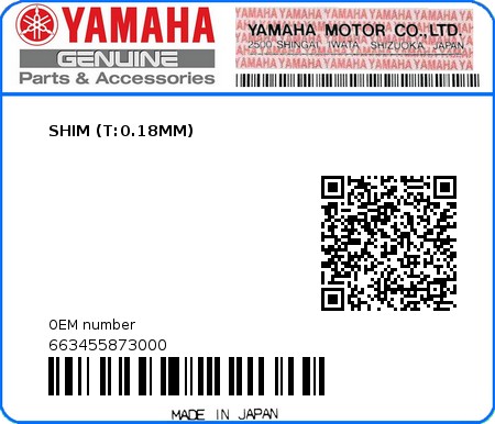 Product image: Yamaha - 663455873000 - SHIM (T:0.18MM) 