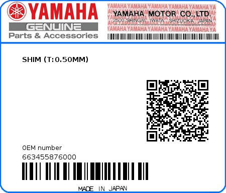 Product image: Yamaha - 663455876000 - SHIM (T:0.50MM)  0