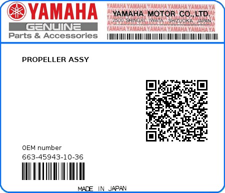 Product image: Yamaha - 663-45943-10-36 - PROPELLER ASSY 