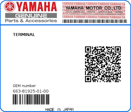 Product image: Yamaha - 663-81925-01-00 - TERMINAL  0