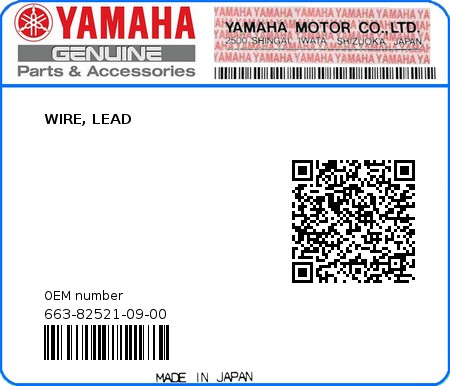 Product image: Yamaha - 663-82521-09-00 - WIRE, LEAD 