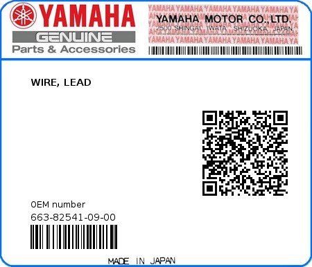 Product image: Yamaha - 663-82541-09-00 - WIRE, LEAD 