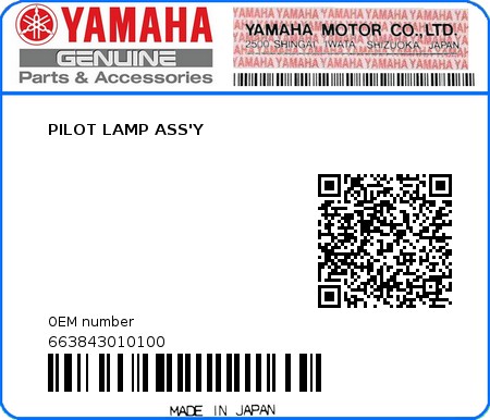 Product image: Yamaha - 663843010100 - PILOT LAMP ASS'Y 