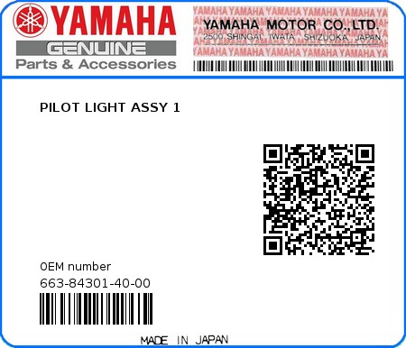 Product image: Yamaha - 663-84301-40-00 - PILOT LIGHT ASSY 1 