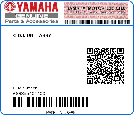 Product image: Yamaha - 663855401400 - C.D.I. UNIT ASSY  0