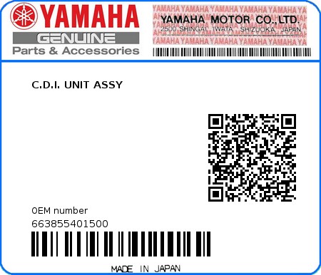 Product image: Yamaha - 663855401500 - C.D.I. UNIT ASSY 