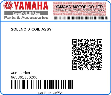 Product image: Yamaha - 663861100200 - SOLENOID COIL ASSY  0