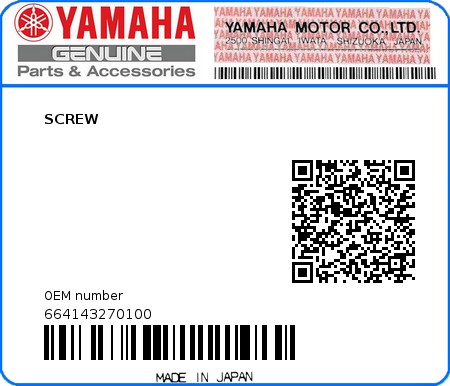 Product image: Yamaha - 664143270100 - SCREW  0