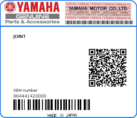 Product image: Yamaha - 664441420000 - JOINT 