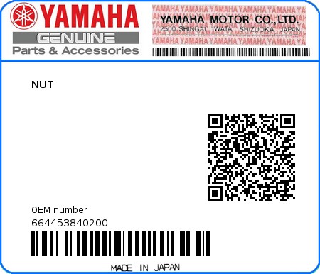 Product image: Yamaha - 664453840200 - NUT  0