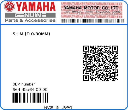 Product image: Yamaha - 664-45564-00-00 - SHIM (T:0.30MM) 